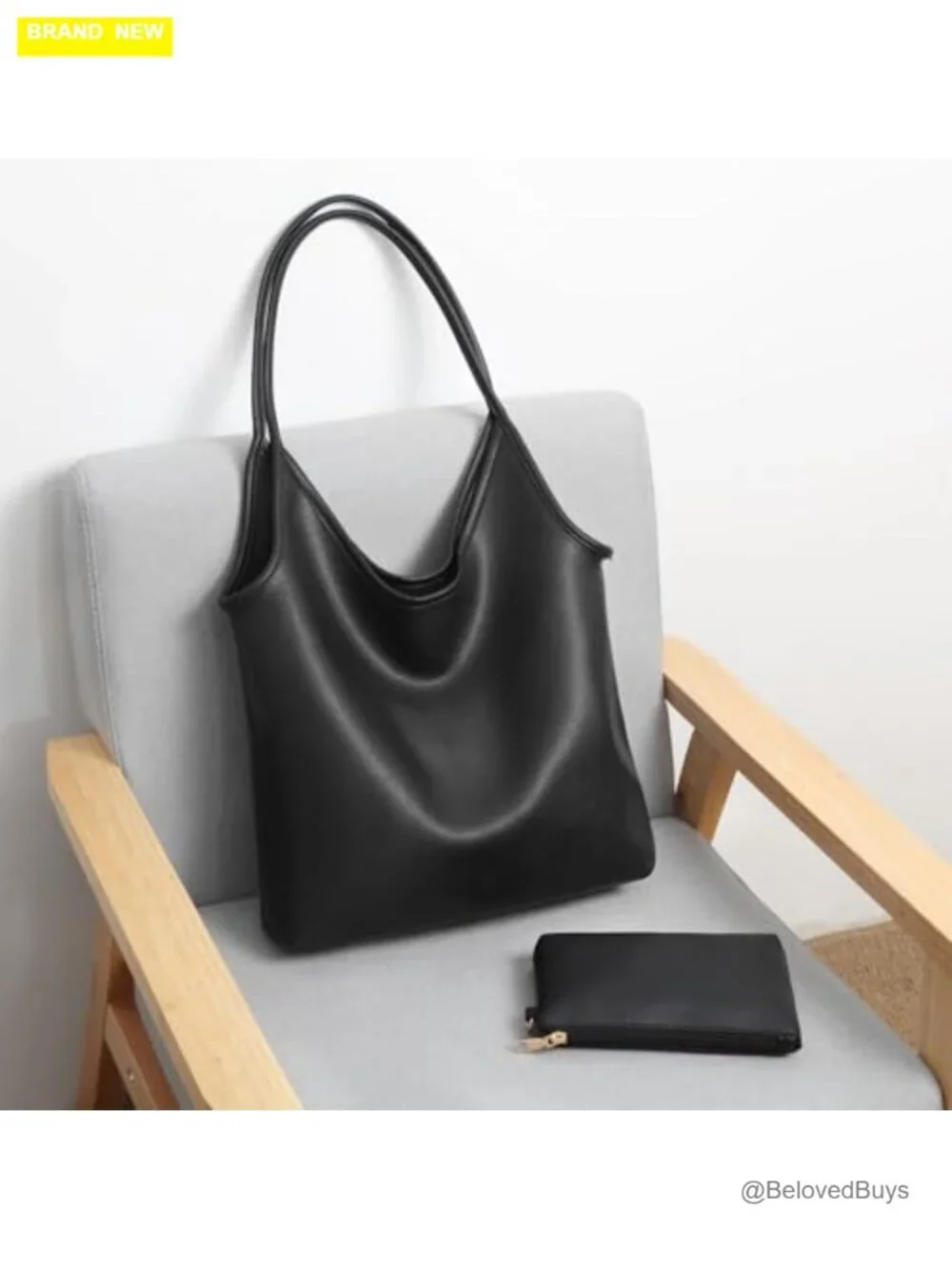 Soft Slouchy Vegan Leather Hobo Shoulder Bag with Cosmetic Pouch